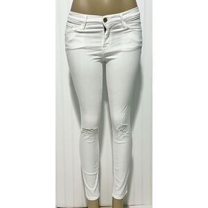 Frame Denim Women's Le Skinny Jenne Crop Cotton Blend Ripped Jeans White Size 28